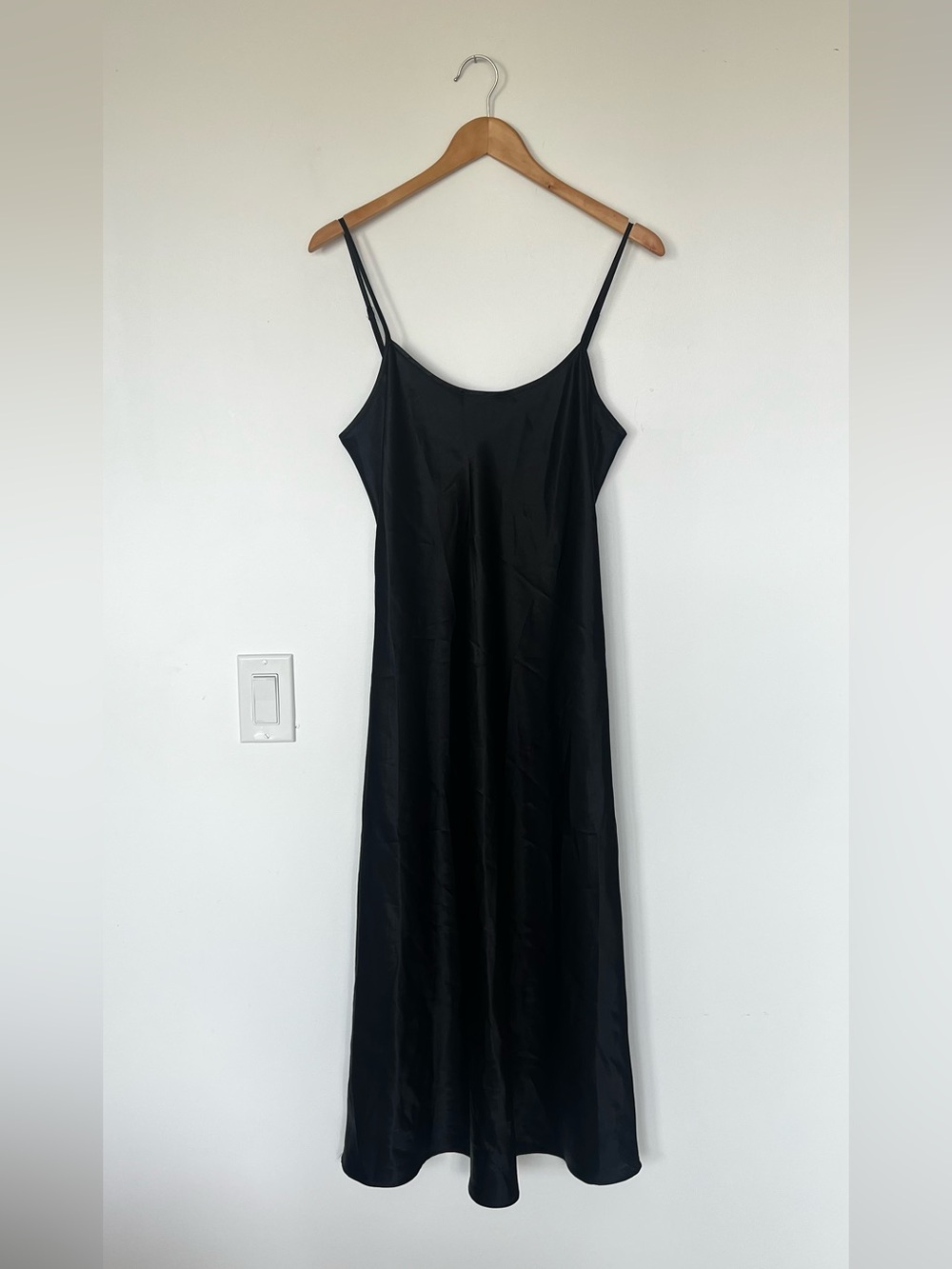 La Vie En Rose Black Satin Slip Maxi Dress Adjustable Straps Cowl Neck Sexy